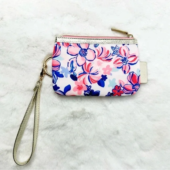 Lilly Pultizer Pink Blue Gold Wristlet - Picture 3 of 4